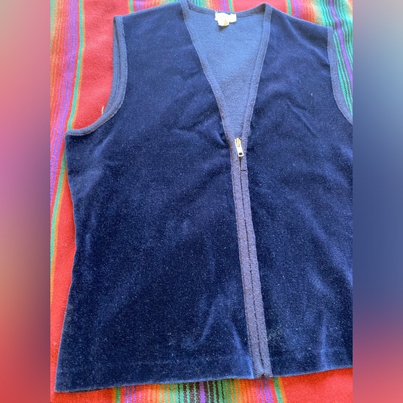 J. Crew Velvet Royal Blue Zip up Vest. Merino Wool Back. Like New. Size Large. - Picture 2 of 7